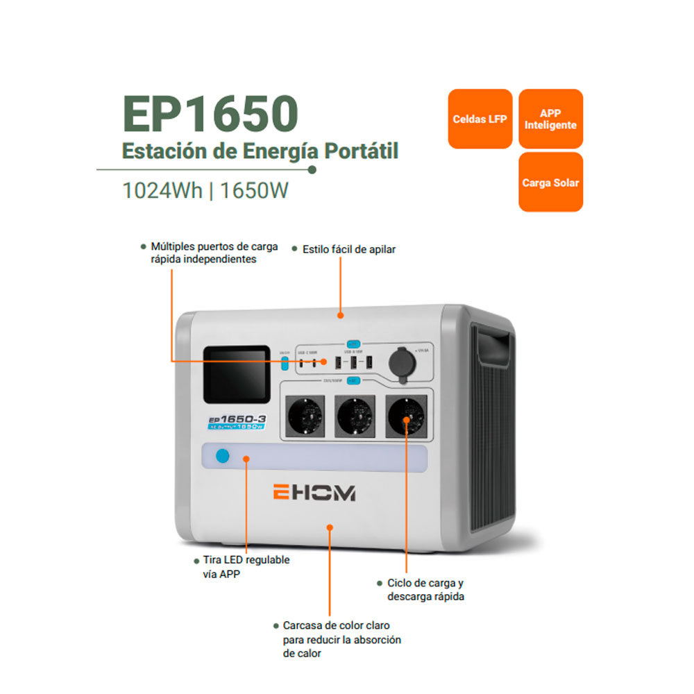 Estación de Energía Portátil EP1650 1024Wh / 1650 W - Imagen 2