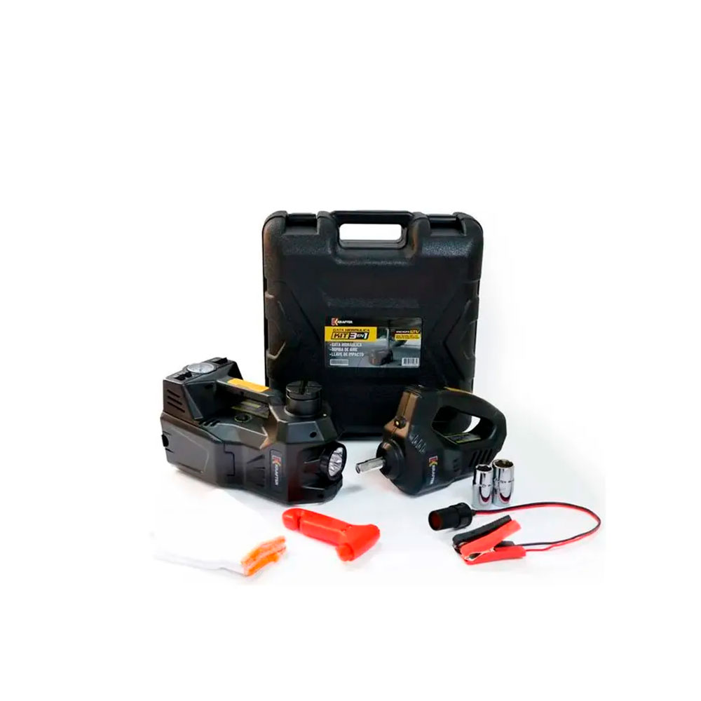 Gata Hidraulica Kit - Compresor Y Llave Impacto 12v Krafter