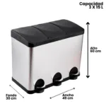 BASURERO ACERO INOXIDABLE TRIPLE 15 L X3 SOIN - Imagen 2